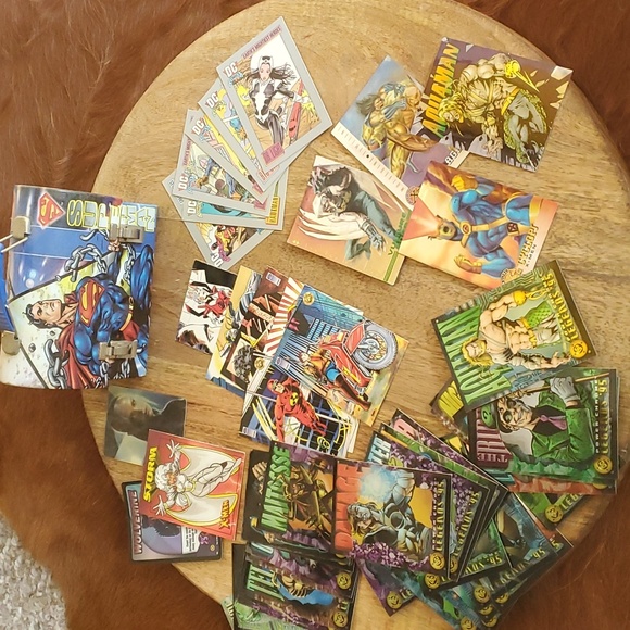 Lot of '90s vintage DC& Marvel Comics Trading Cards and Superman Mini Tin